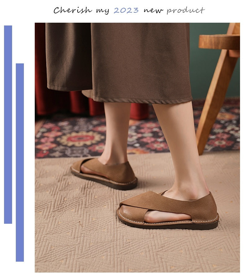Handmade Roman Sandals Women's Toe Cap Side Empty Slip-on - Bellarte Enchanté Handmade Roman Sandals Women's Toe Cap Side Empty Slip-on